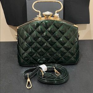 La Terre | Quilted Emerald Green Handbag w/ Crossbody Strap